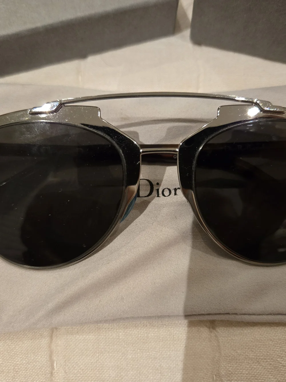 Dior Silver Metal Round Sunglasses with Dark Lenses